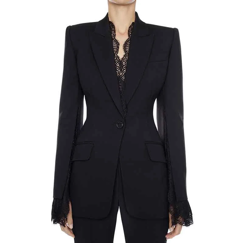 Womens Notched Lapel Pockets Button Work Office Blazer Jacket Suit