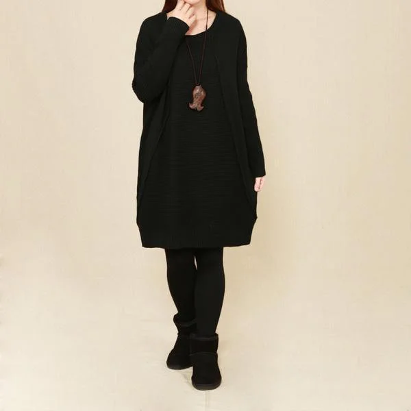 Black long sweater oversize dress