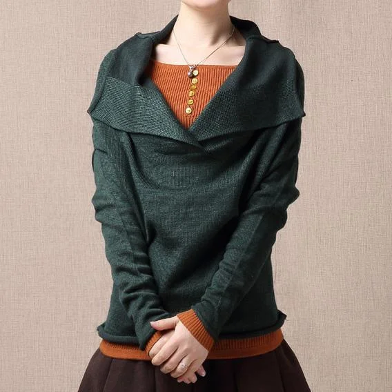 Blackish green Turnover neck sweater