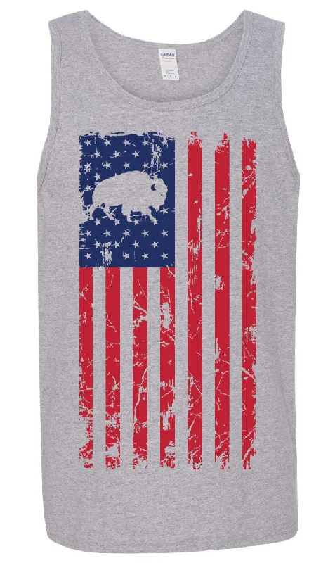 Buffalo USA Flag - GRAY - Adult Tank Top