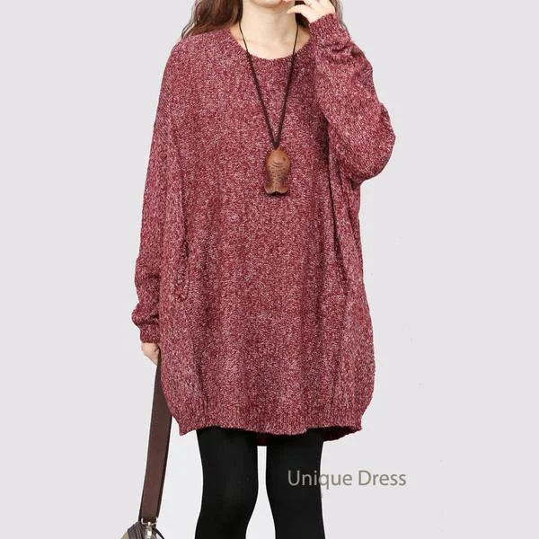 Burgundy plus size women sweater blouse