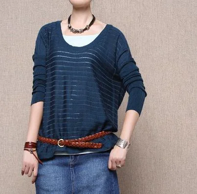 Dark blue woolen sweater plus size