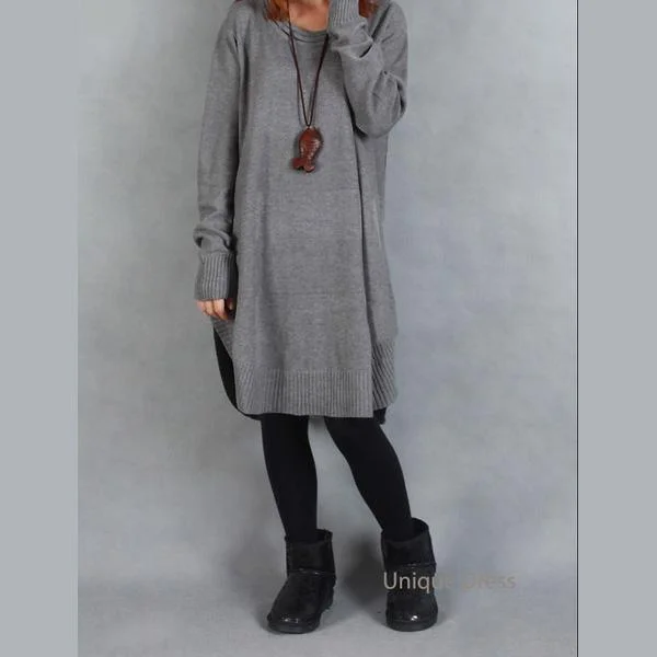 Gray side open women sweater dress