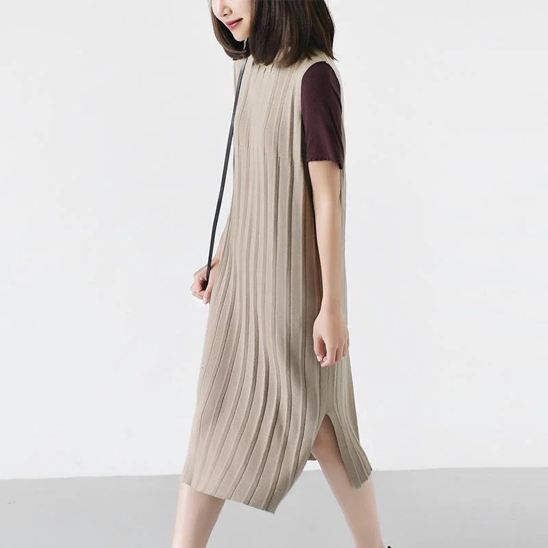 Tan pleated knit dress plus size clothing