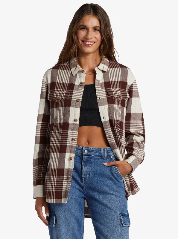 Let It Go Flannel Long Sleeve Shirt - Tapioca Hallo Plaid