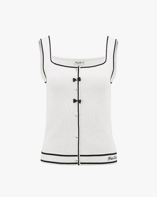 Square Neck Ribbon knit Vest - White