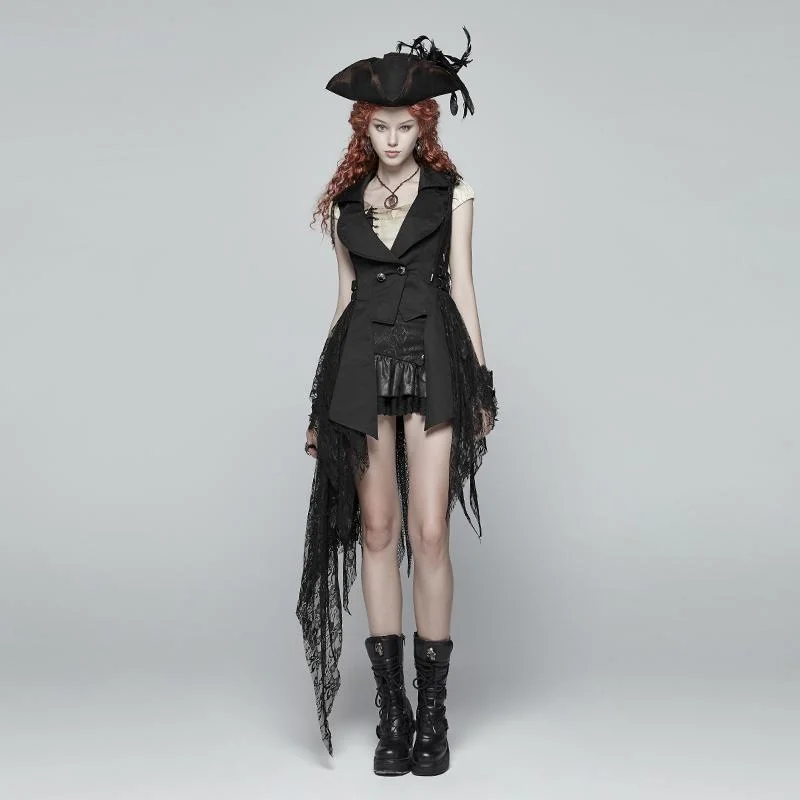 Women's Goth High-Low Flowing Lace Vest